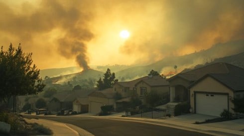 neighborhood overlooking California wildfires