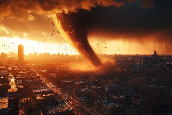 oversized tornado over a city