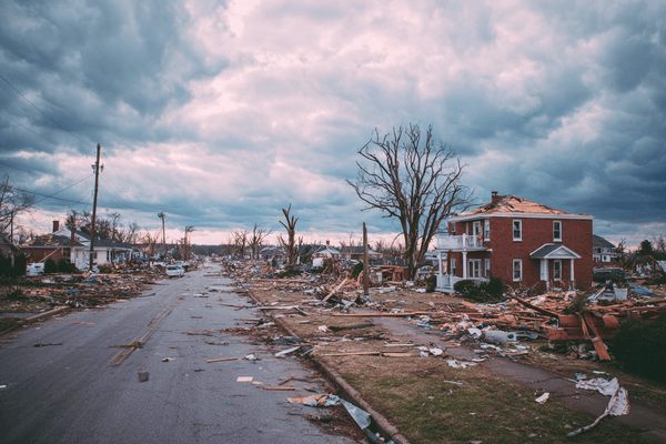 The wreckage of a neighborhood after a tornado