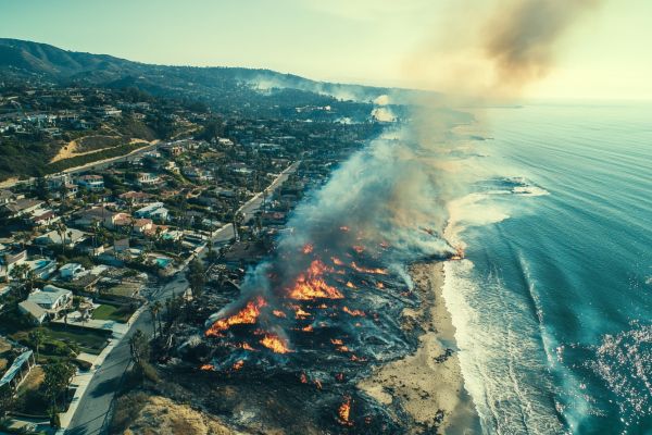wildfires spreading through coastal residential area