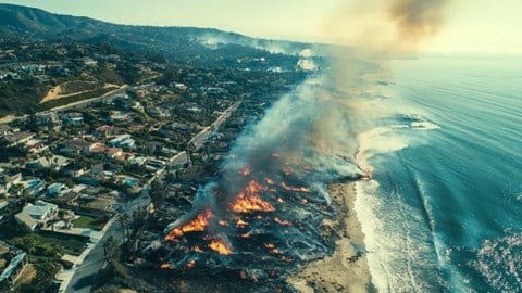 wildfires spreading through coastal residential area