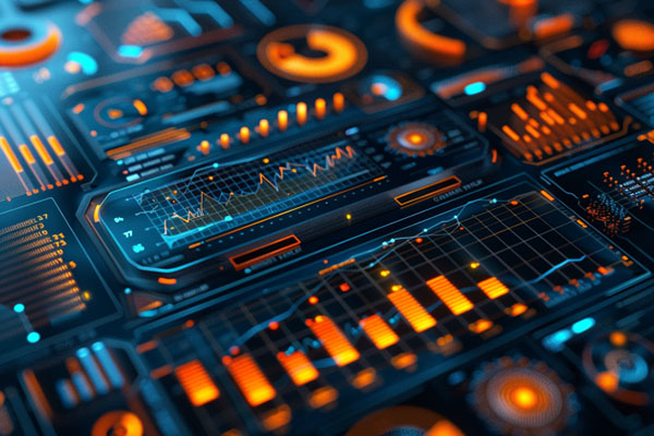 Orange and blue audio soundboard metrics.
