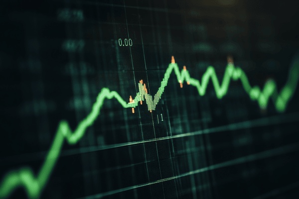 A green line graph trending upwards
