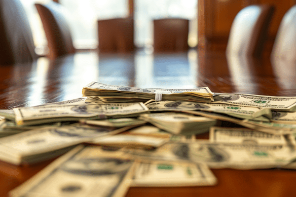 Pile of money on a conferecne table
