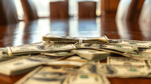 Pile of money on a conferecne table