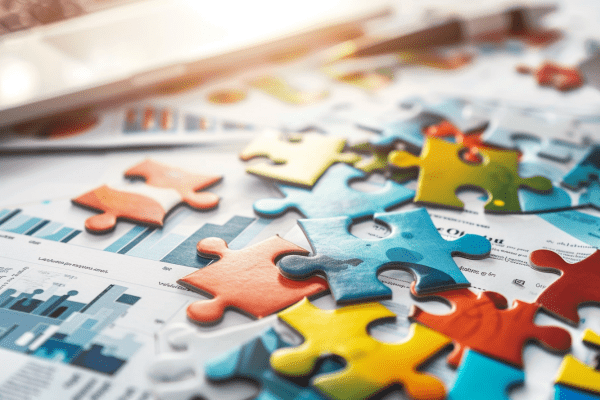 Puzzle pieces on top of graphs