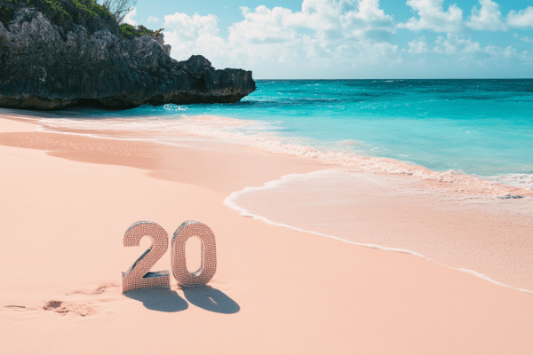 The number 20 sitting on a Bermuda beach