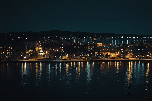 A view of Burlington, Vermont, at night