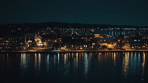 A view of Burlington, Vermont, at night