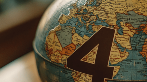 Closeup of Europe on a globe with the number 4 on Africa