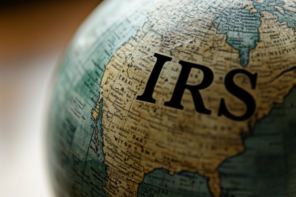 A globe with the letters "IRS" over the United States