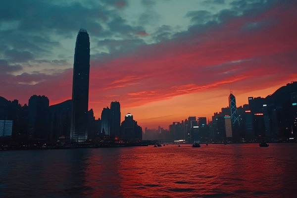 Skyline of Hong Kong at sunset