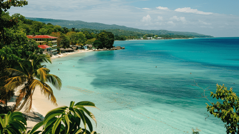 Bird's eye view of a hotel on the beach in Jamiaca