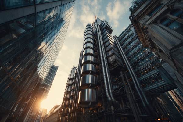 exterior of Lloyd's of London building at sunrise
