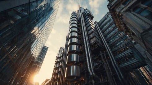 exterior of Lloyd's of London building at sunrise