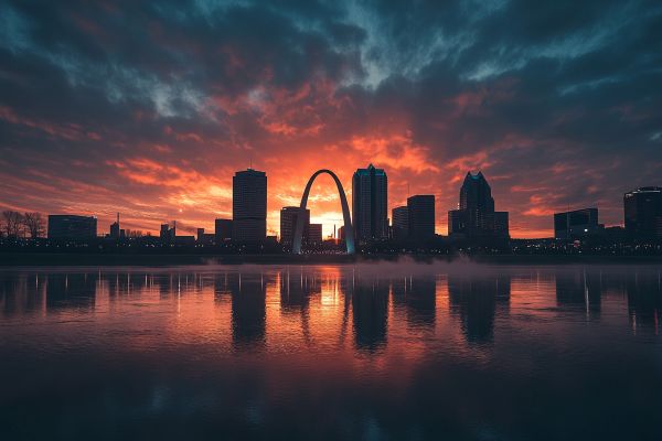 St Louis Missouri skyline at sunrise