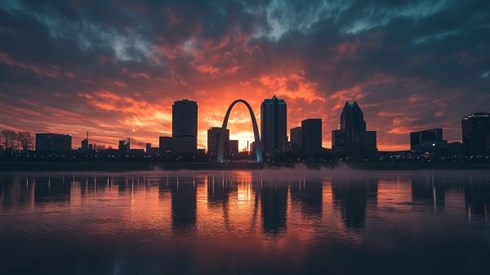 St Louis Missouri skyline at sunrise