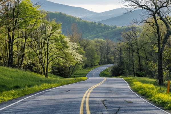 Winding country road through Vermont's Green Mountains