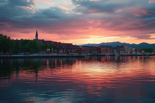 burlington vermont harbor at sunset