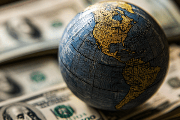 A globe on a pile of money