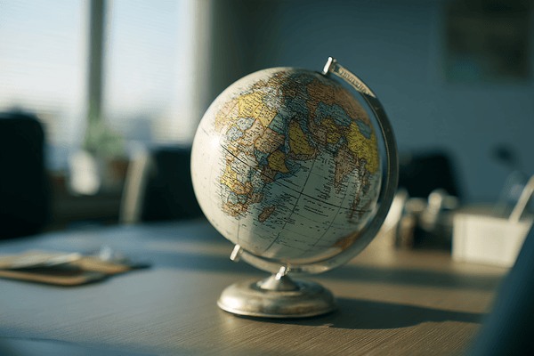A globe sitting on an office desk