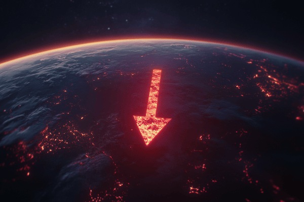 A red arrow pointed down on the earth from space