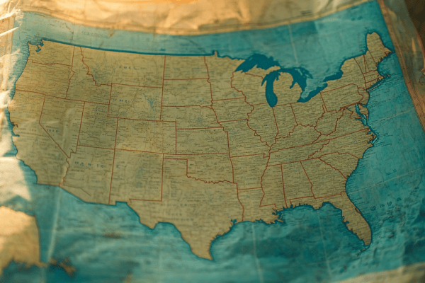A paper map of the United States