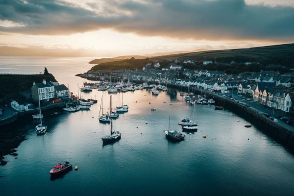 overhead view of harbor at Isle of Man