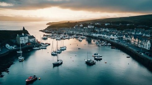 overhead view of harbor at Isle of Man
