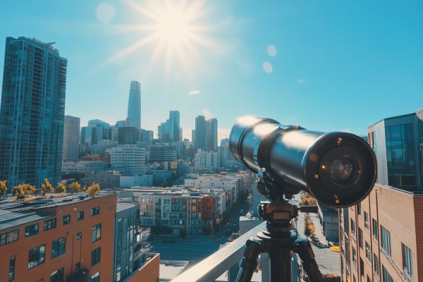 spyglass overlooking a modern city