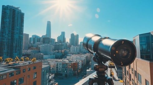 spyglass overlooking a modern city