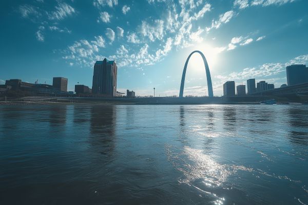 St Louis skyline with river and the Arch