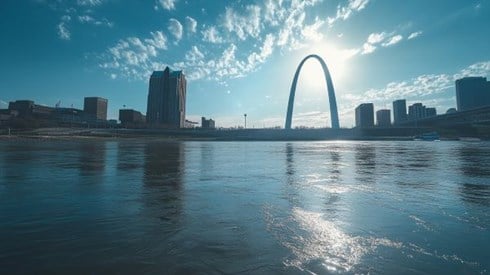 St Louis skyline with river and the Arch
