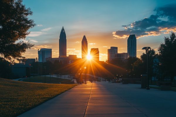 sunrise over North Carolina city skyline