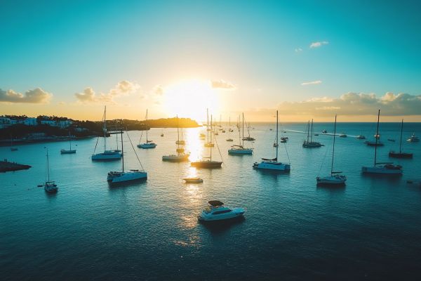 sunset over boats in Bermuda harbor