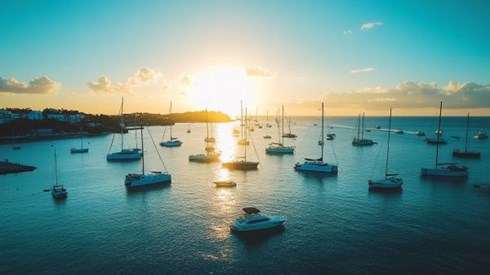 sunset over boats in Bermuda harbor
