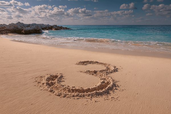The number three drawn into the pink sands of a Bermuda beach