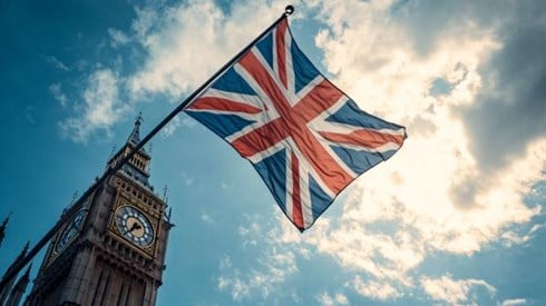 UK flag flying over Parliament building
