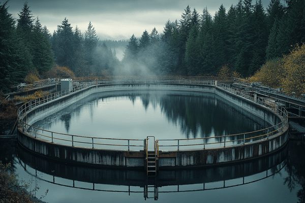 A water treatment plant in a forest in the mountains