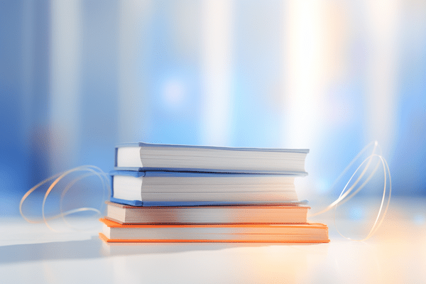 Stack of books sitting on table