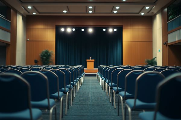 rows of chairs in an upscale hotel conference room