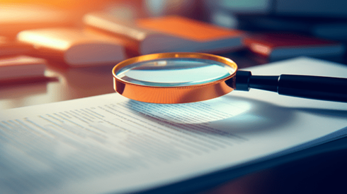 A magnifying glass being used to magnify a contract