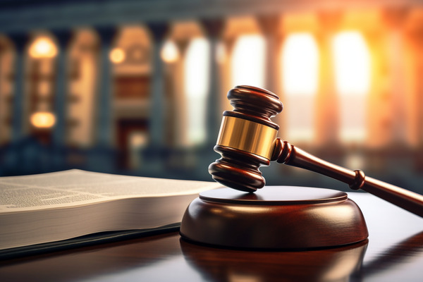 Gavel and a stack of legal documents sitting on a wooden table