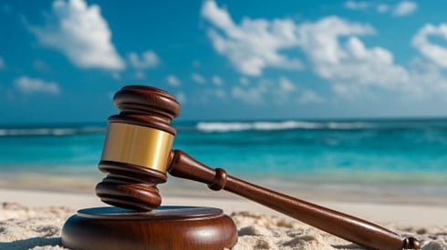 gavel on a beach