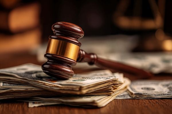 gavel sitting on top of paper currency