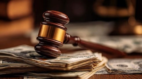 gavel sitting on top of paper currency