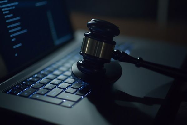 legal gavel on top of a laptop keyboard