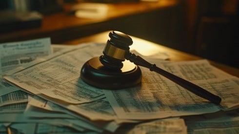gavel on top of financial papers