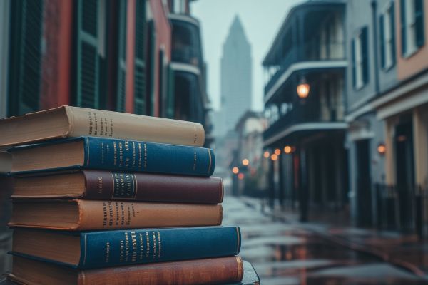 stack of legal books on a street in New Orleans