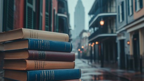 stack of legal books on a street in New Orleans